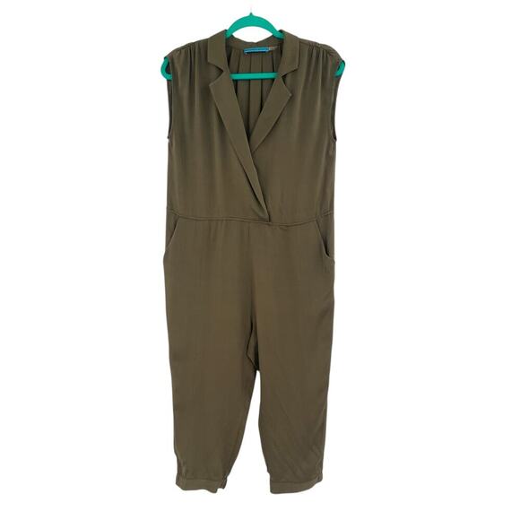 Alice + Olivia Jumpsuit Sleeveless Collared Surplice Silk‎ Olive Green Size 6 - Picture 1 of 12